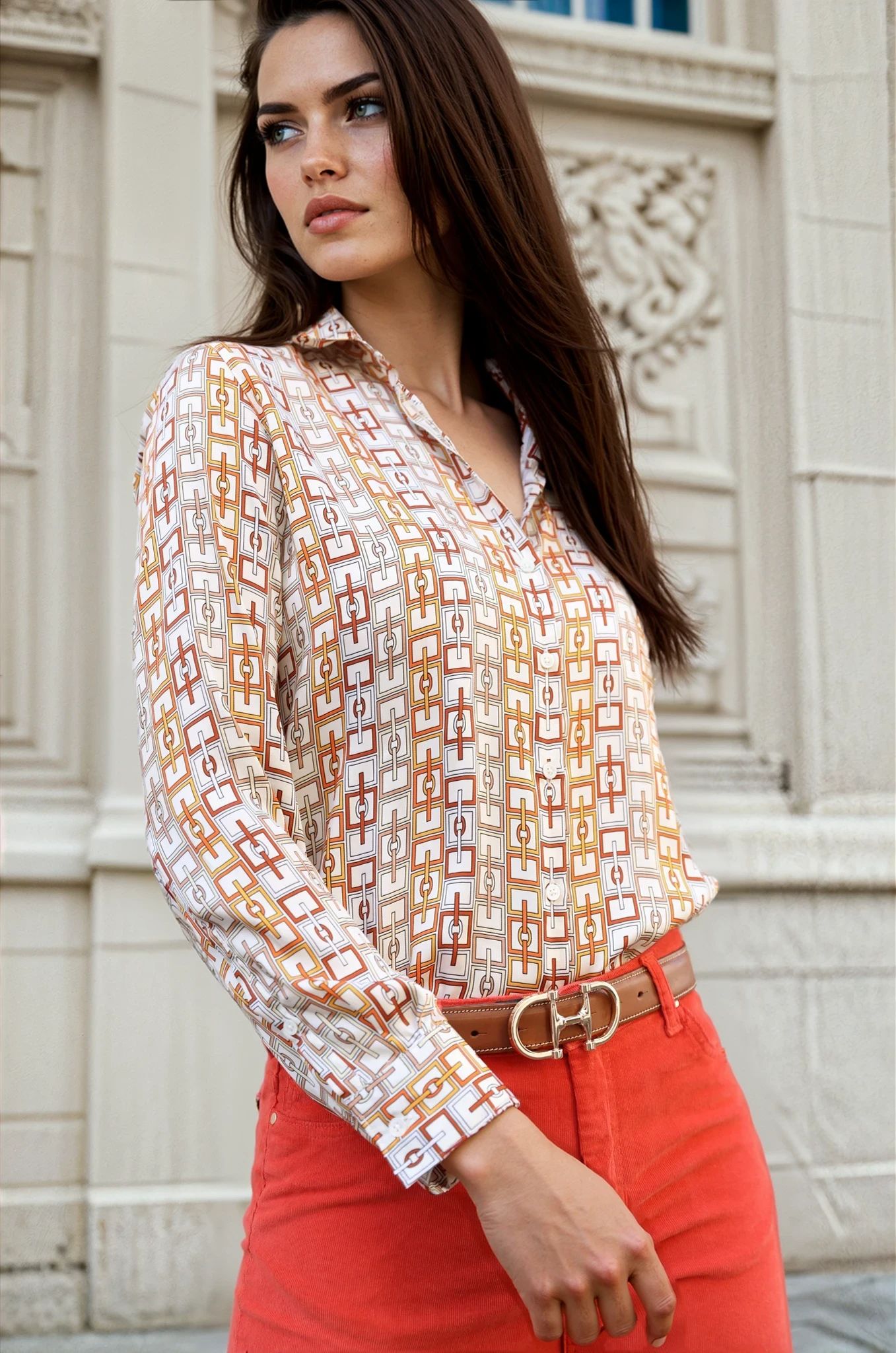 Chemisier Clémence imprimé soyeux – Chaîne Orange-CHEMISIER FEMME-Curling-Paris
