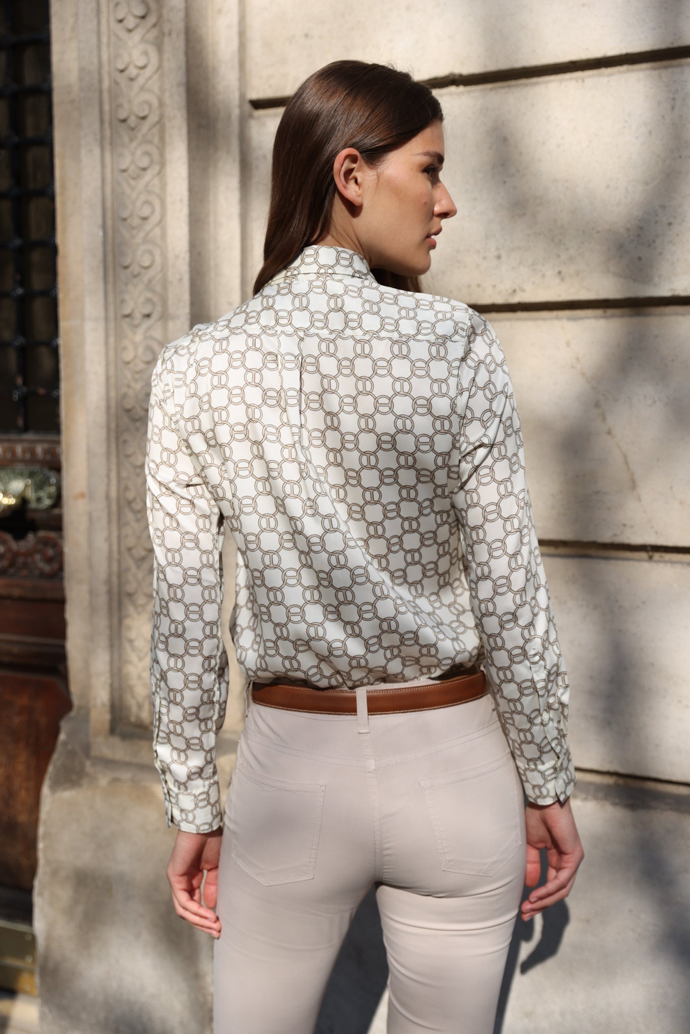 Chemisier Clémence imprimé soyeux - Chaine beige-CHEMISIER FEMME-Curling-Paris