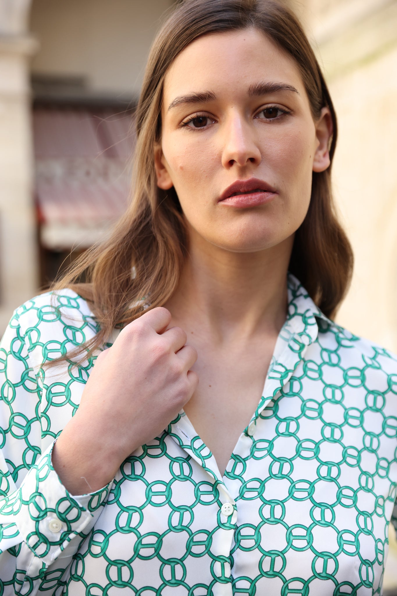 Chemisier Clémence imprimé soyeux - Chaine vert-CHEMISIER FEMME-Curling-Paris