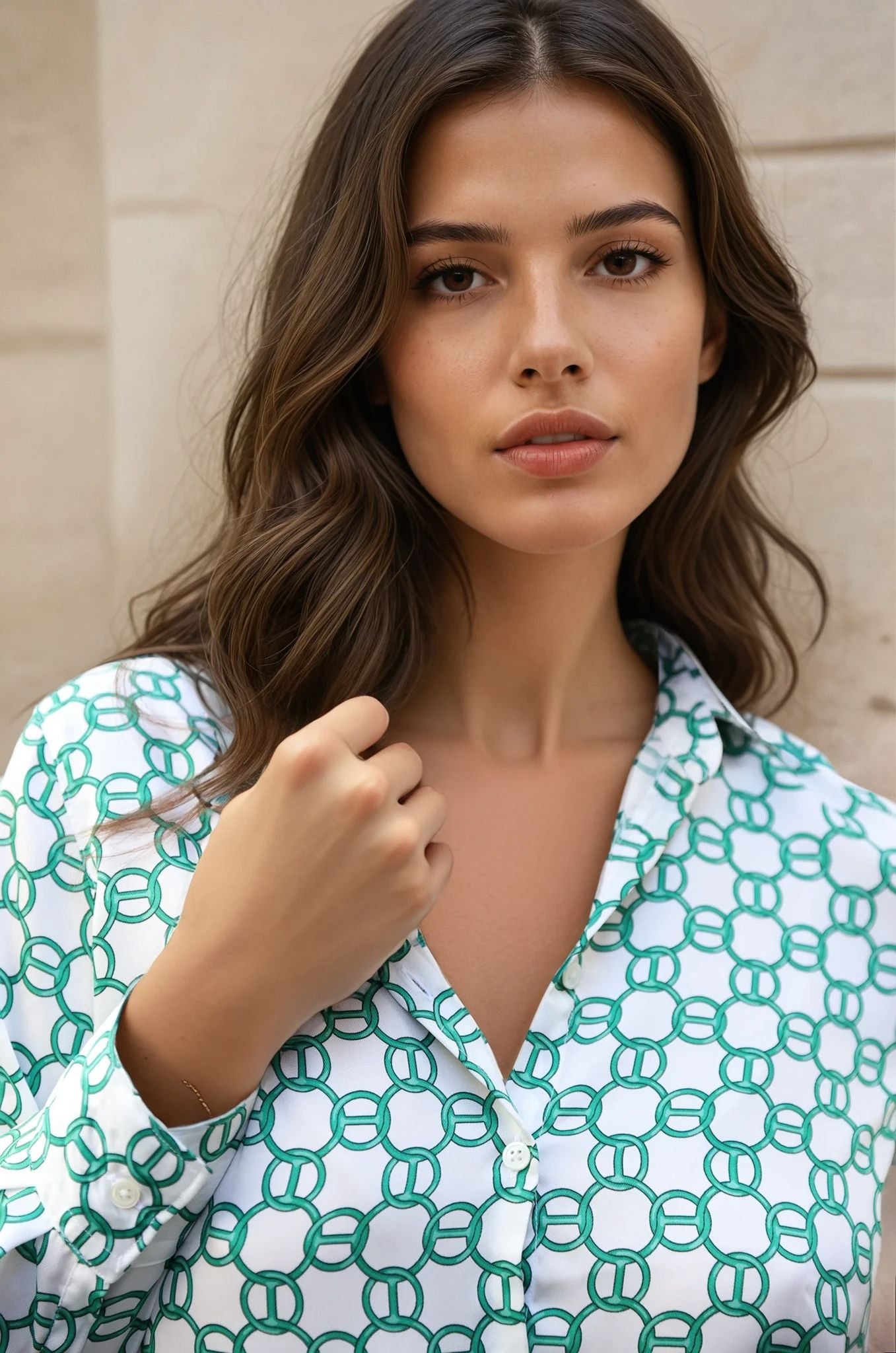 Chemisier Clémence imprimé soyeux - Chaine vert-CHEMISIER FEMME-Curling-Paris