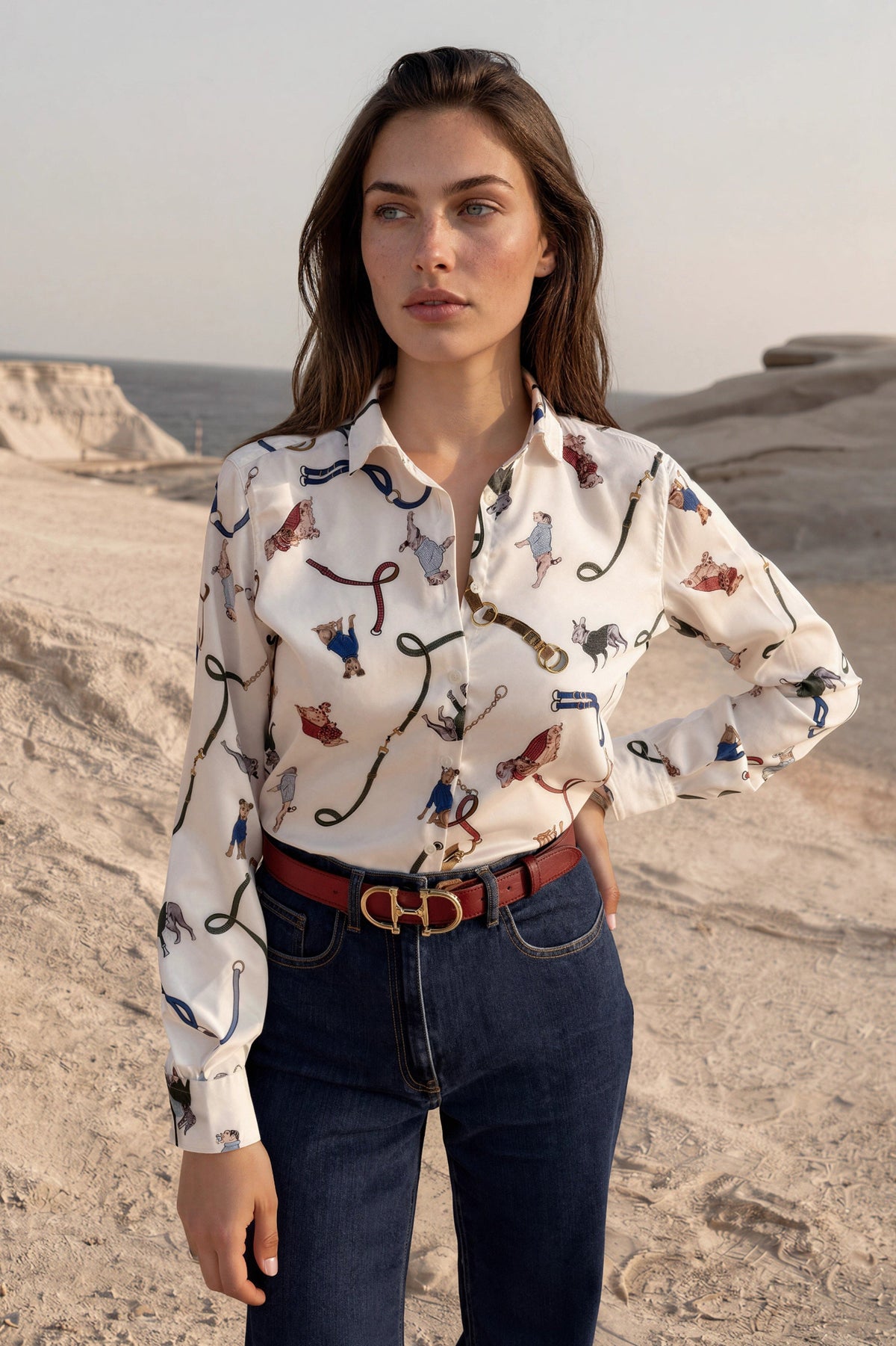 Chemisier Clemence imprimé soyeux - Ecru-CHEMISIER FEMME-Curling-Paris