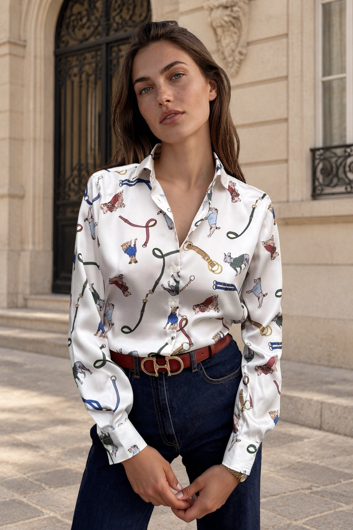Chemisier Clemence imprimé soyeux - Ecru-CHEMISIER FEMME-Curling-Paris