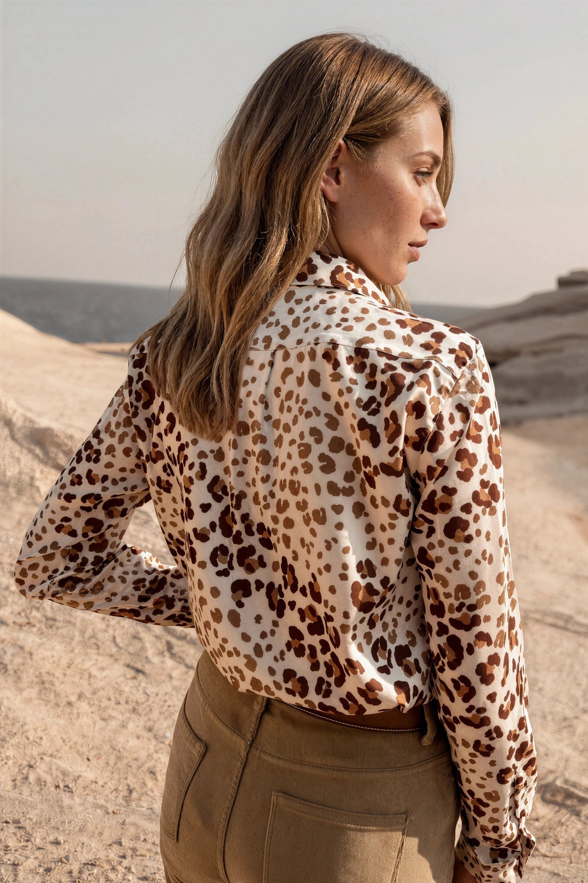 Chemisier Clémence imprimé soyeux - Ecru et caramel-CHEMISIER FEMME-Curling-Paris