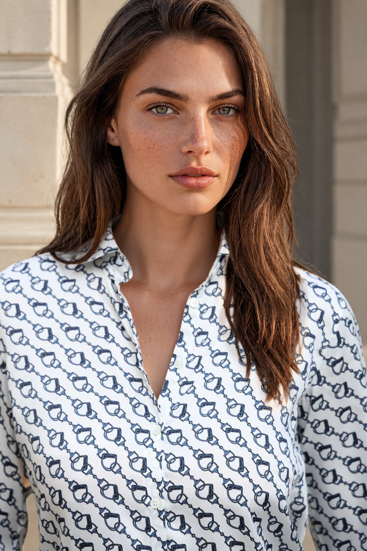 Chemisier Clémence imprimé soyeux – Etrier Bleu-CHEMISIER FEMME-Curling-Paris