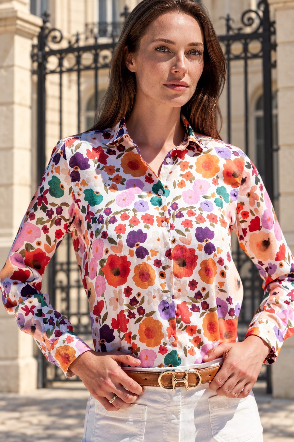 Chemisier Clémence imprimé soyeux – Fleurs Multi-CHEMISIER FEMME-Curling-Paris