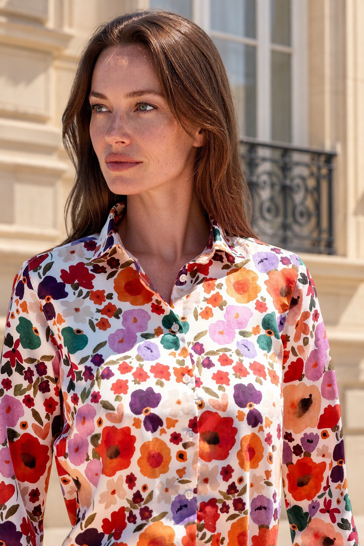 Chemisier Clémence imprimé soyeux – Fleurs Multi-CHEMISIER FEMME-Curling-Paris