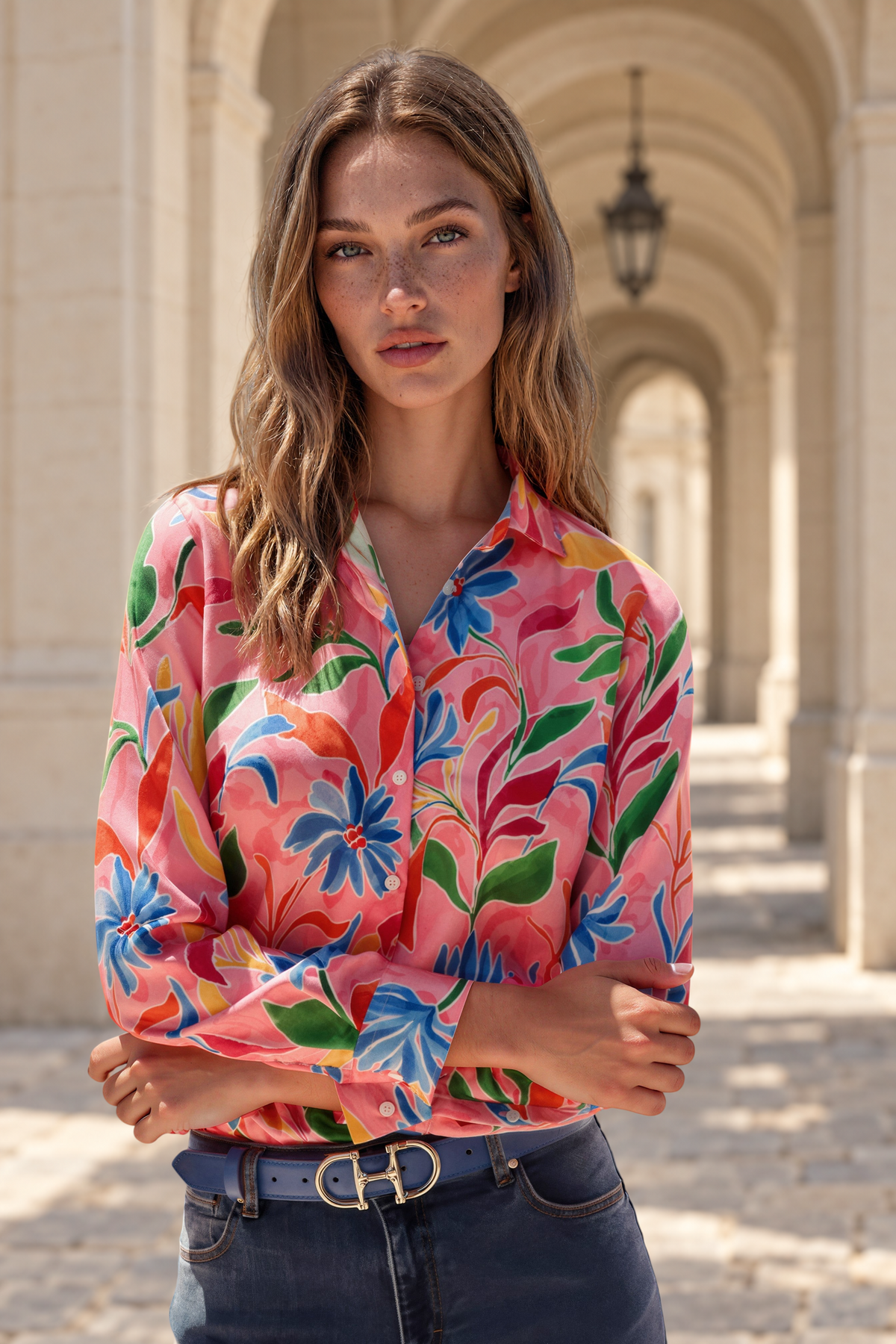 Chemisier Clemence imprimé soyeux - Fleurs rose-CHEMISIER FEMME-Curling-Paris