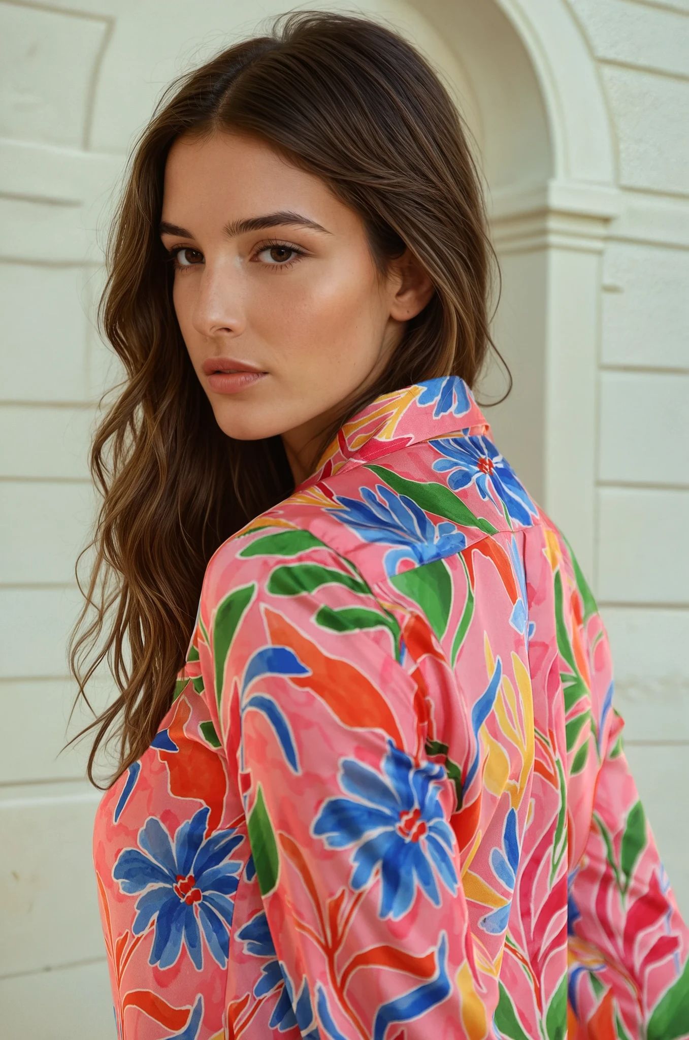 Chemisier Clemence imprimé soyeux - Fleurs rose-CHEMISIER FEMME-Curling-Paris