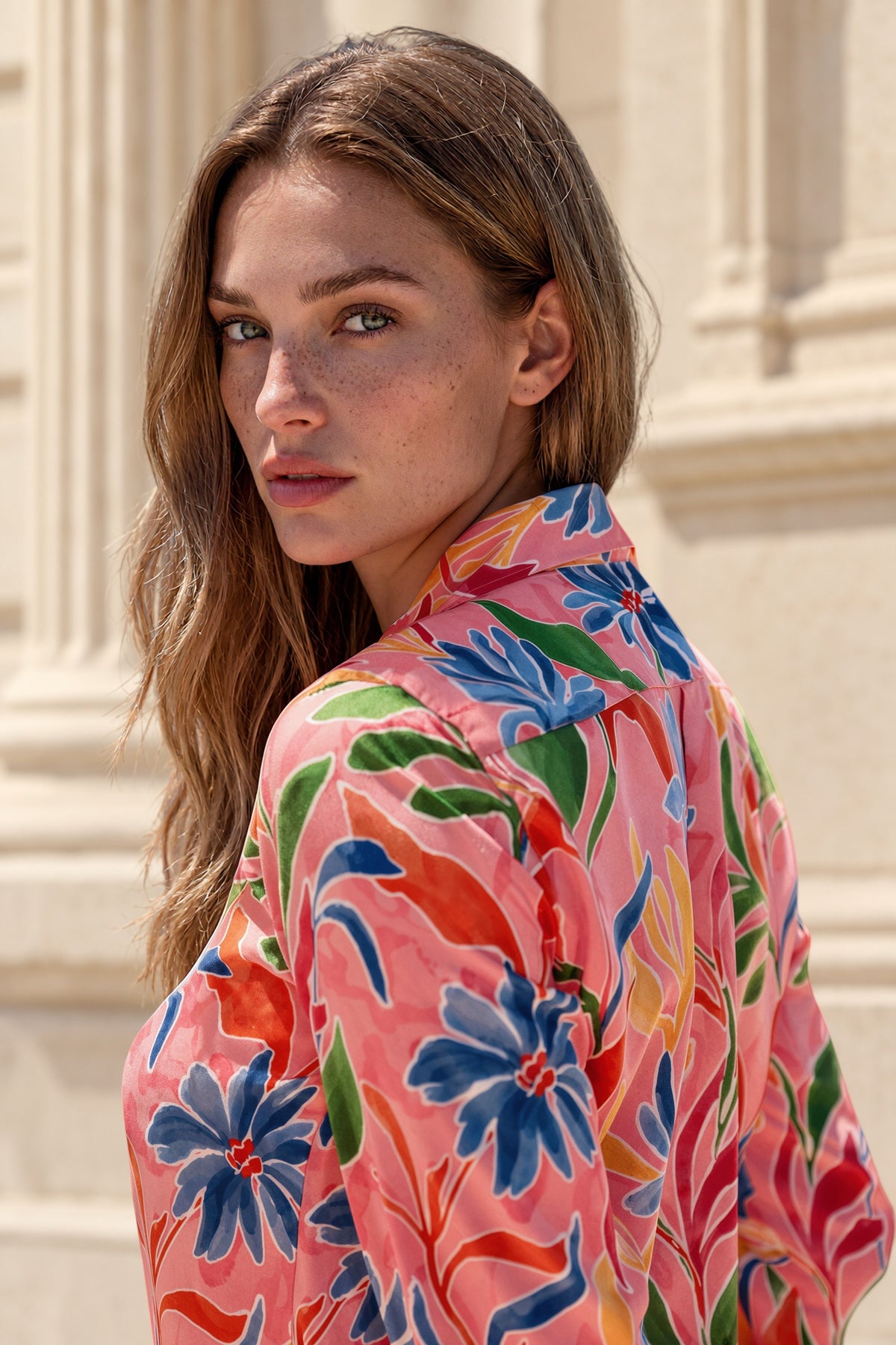 Chemisier Clemence imprimé soyeux - Fleurs rose-CHEMISIER FEMME-Curling-Paris
