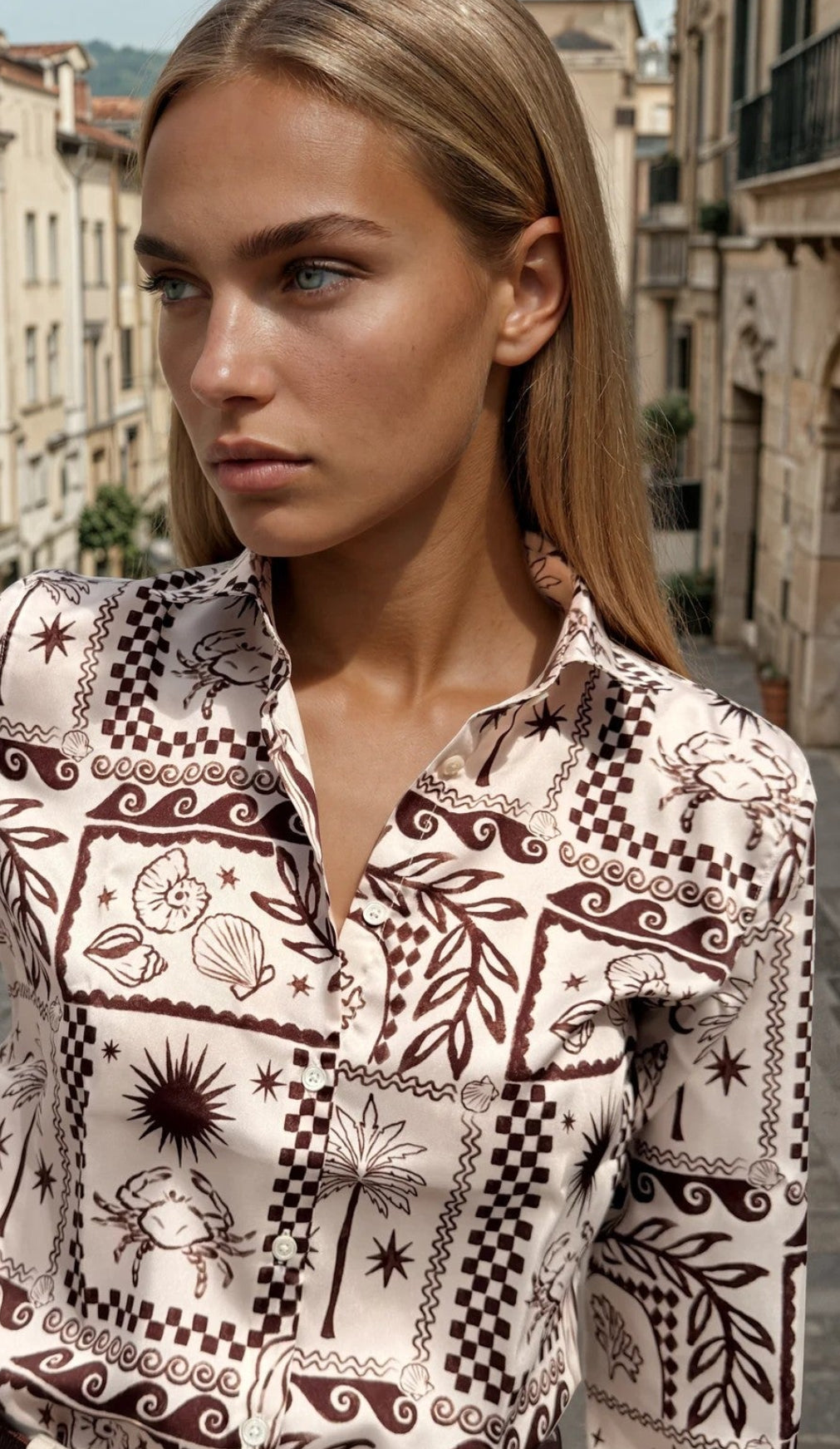Chemisier Clémence imprimé soyeux - Marron-CHEMISIER FEMME-Curling-Paris