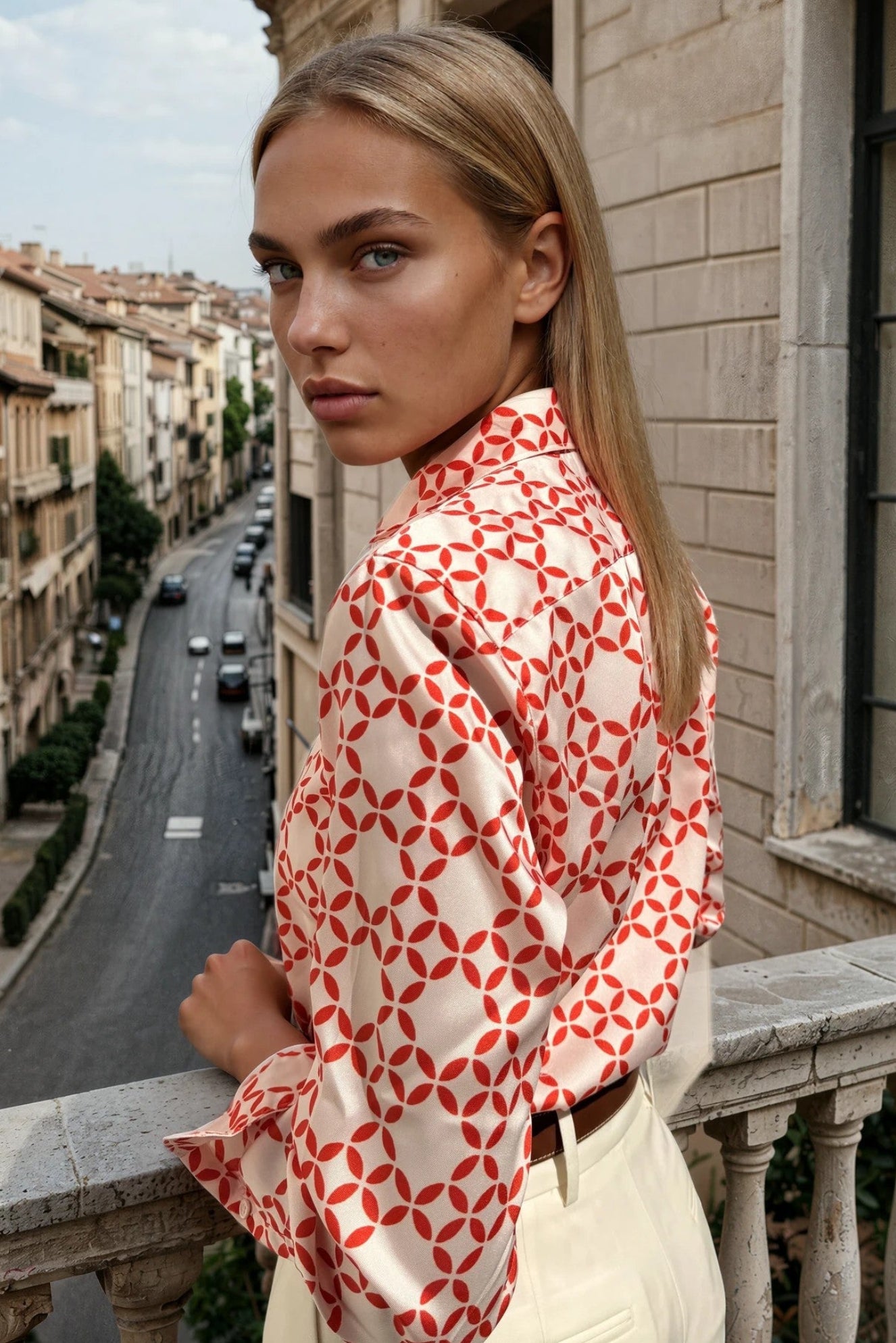 Chemisier Clemence imprimé soyeux - Orange-CHEMISIER FEMME-Curling-Paris