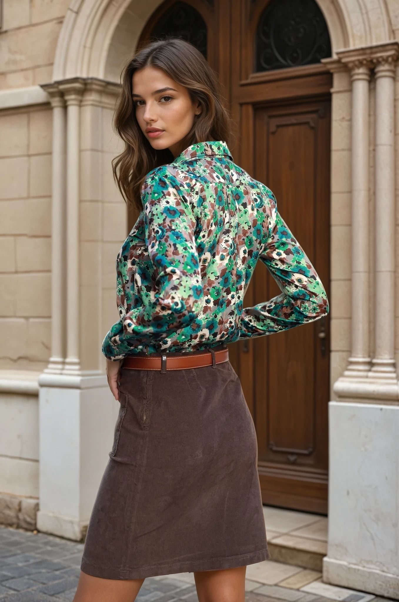 Chemisier Clemence imprimé soyeux - Vert & Marron-CHEMISIER FEMME-Curling-Paris