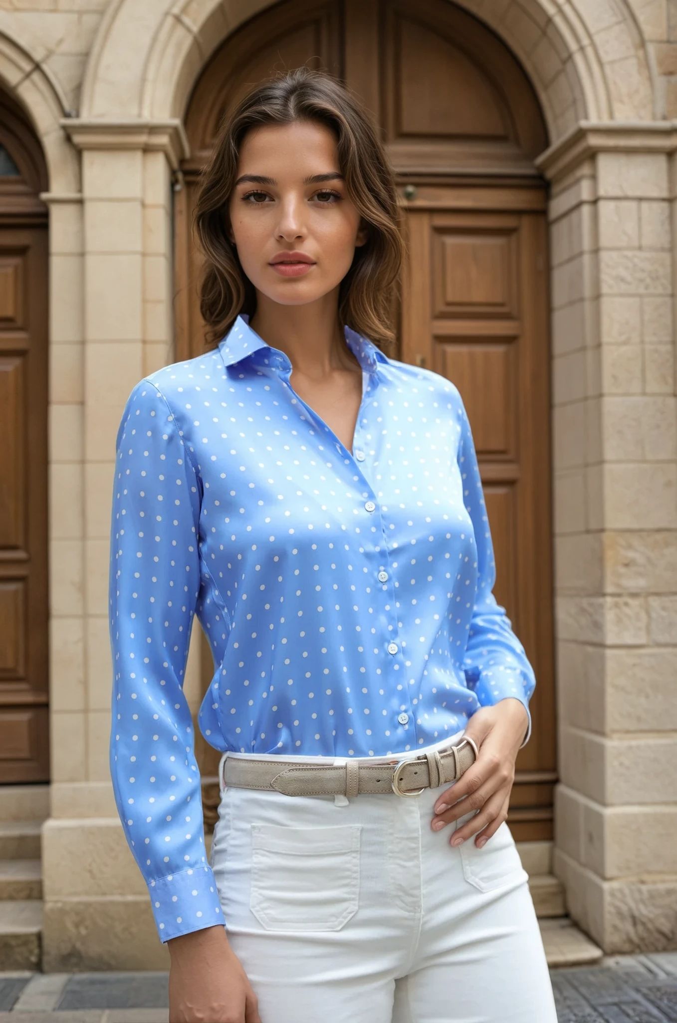 Chemisier Clémence soyeux - Pois Ciel-CHEMISIER FEMME-Curling-Paris