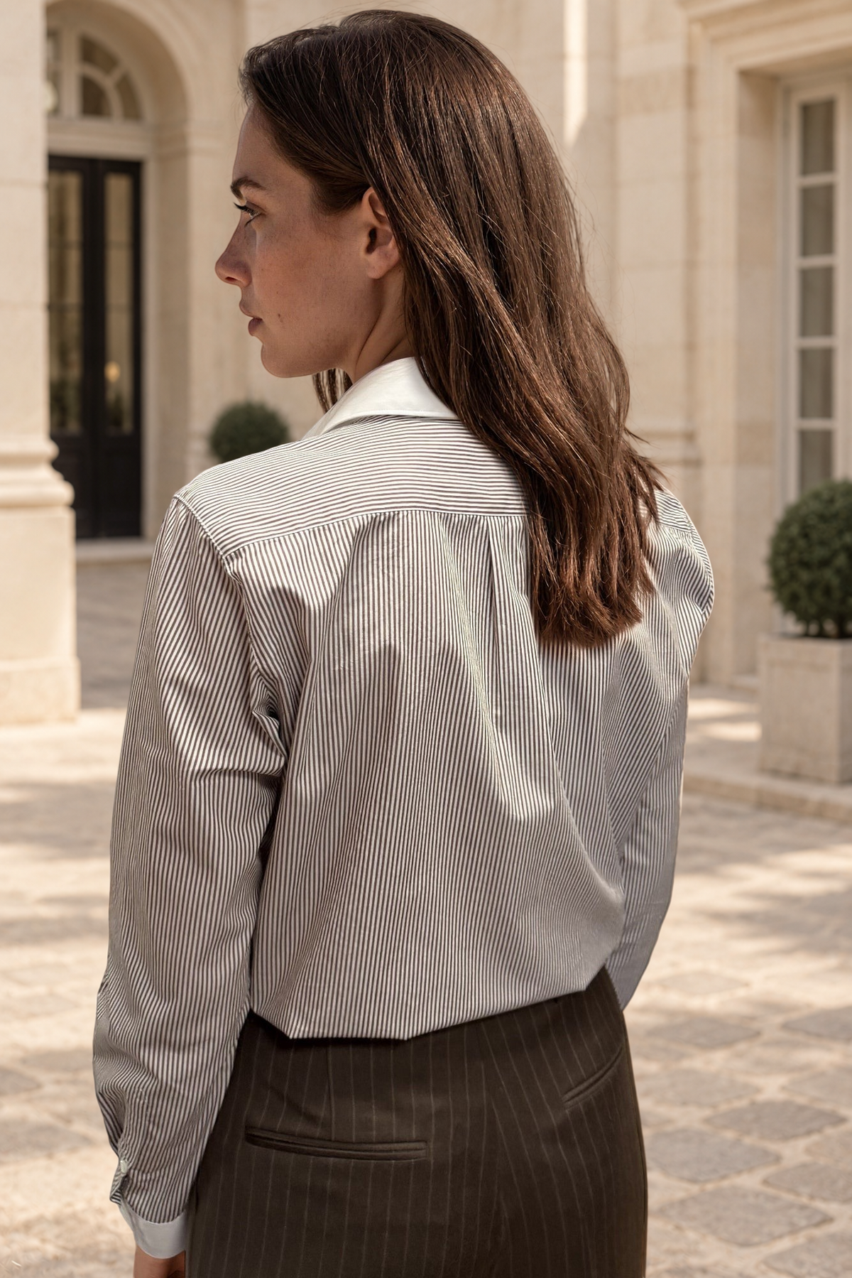 Faustine two-tone striped blouse - Brown & white — Curling Paris