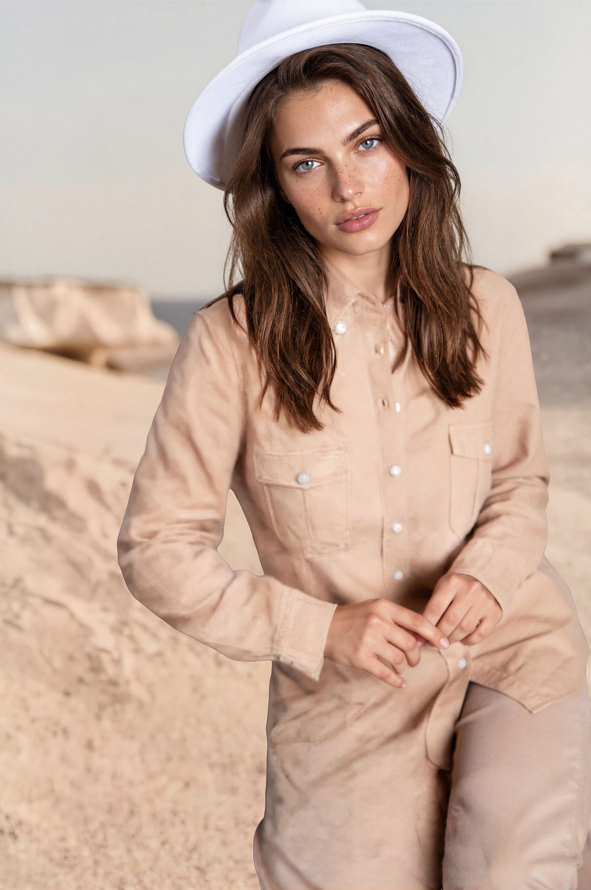 Chemisier Flore en Coton Oxford - Camel-CHEMISIER FEMME-Curling-Paris