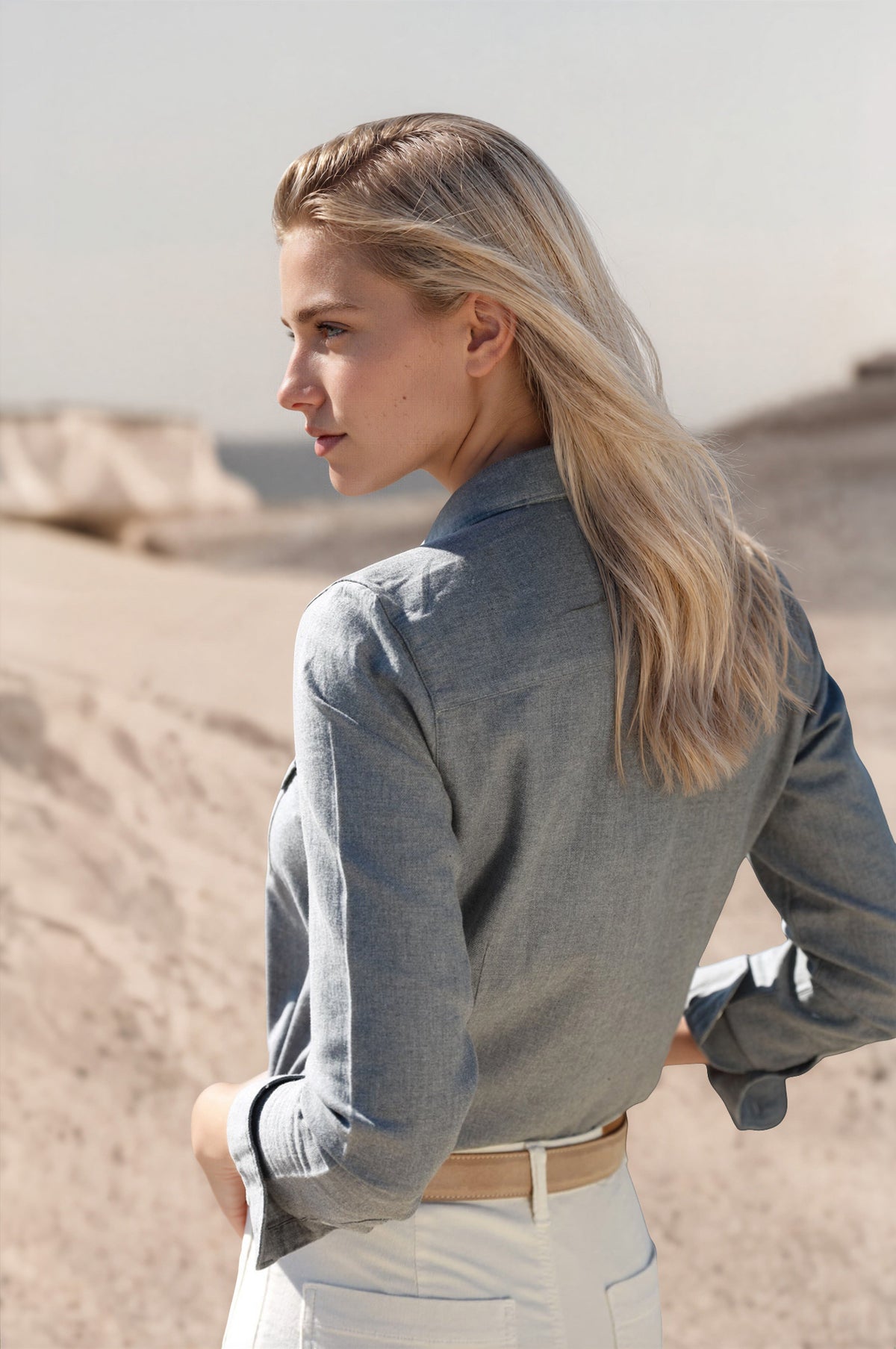 Chemisier Flore en flanelle de coton - Gris Claire-CHEMISIER FEMME-Curling-Paris