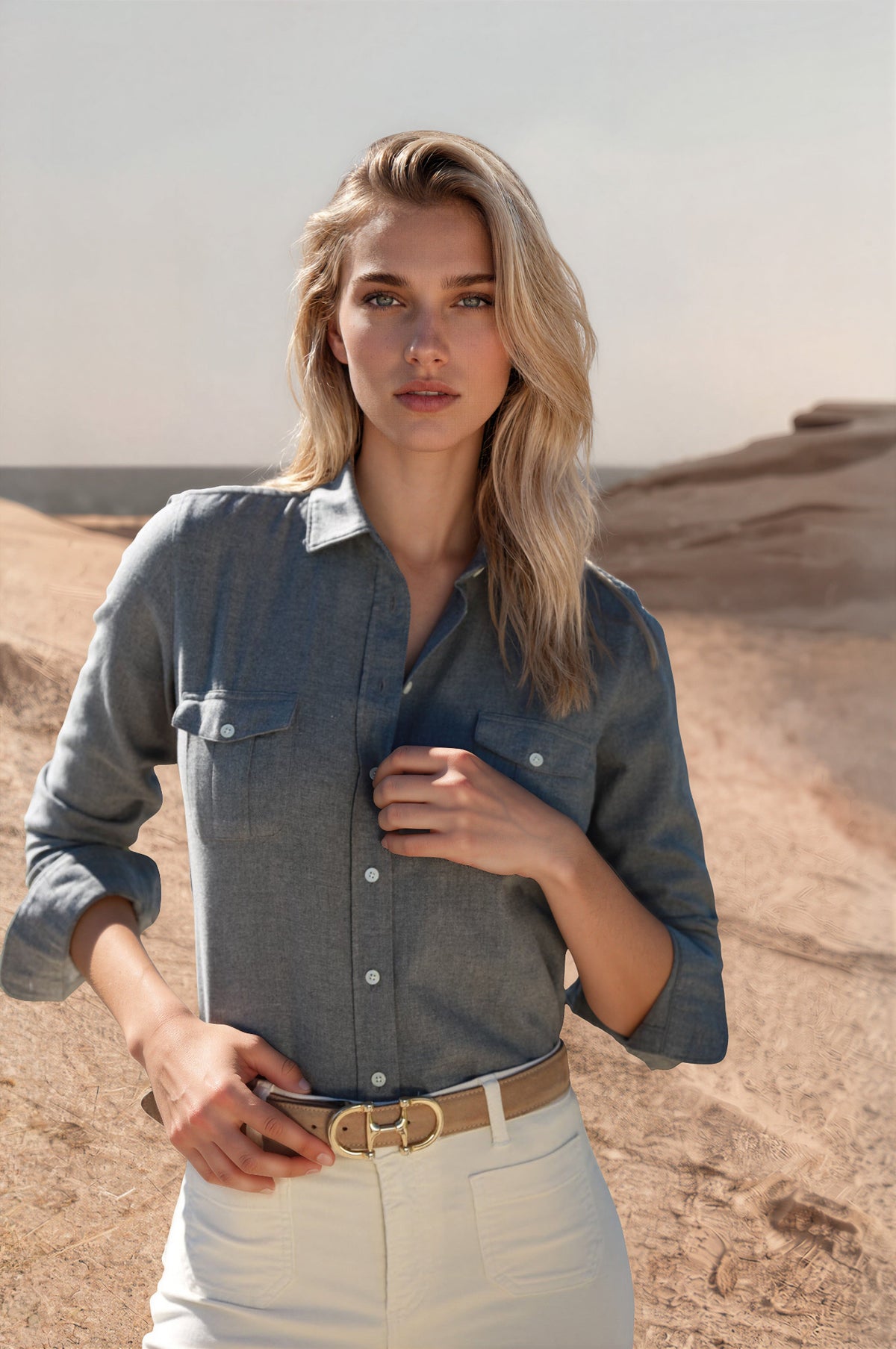 Chemisier Flore en flanelle de coton - Gris Claire-CHEMISIER FEMME-Curling-Paris