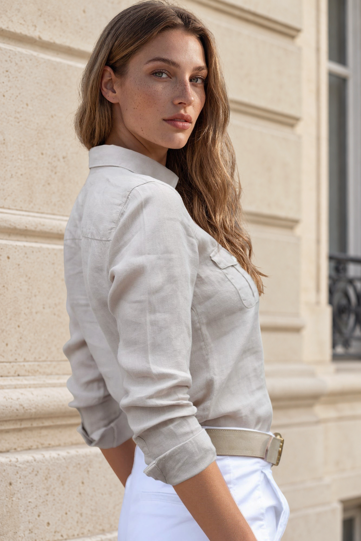 Chemisier Flore en lin - Beige-CHEMISIER FEMME-Curling-Paris