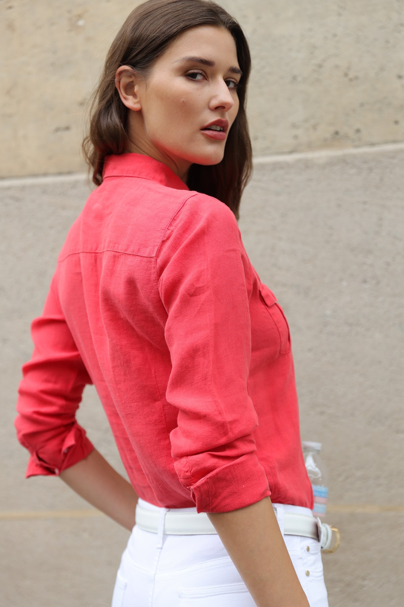 Chemisier Flore en lin - Rouge-CHEMISIER FEMME-Curling-Paris