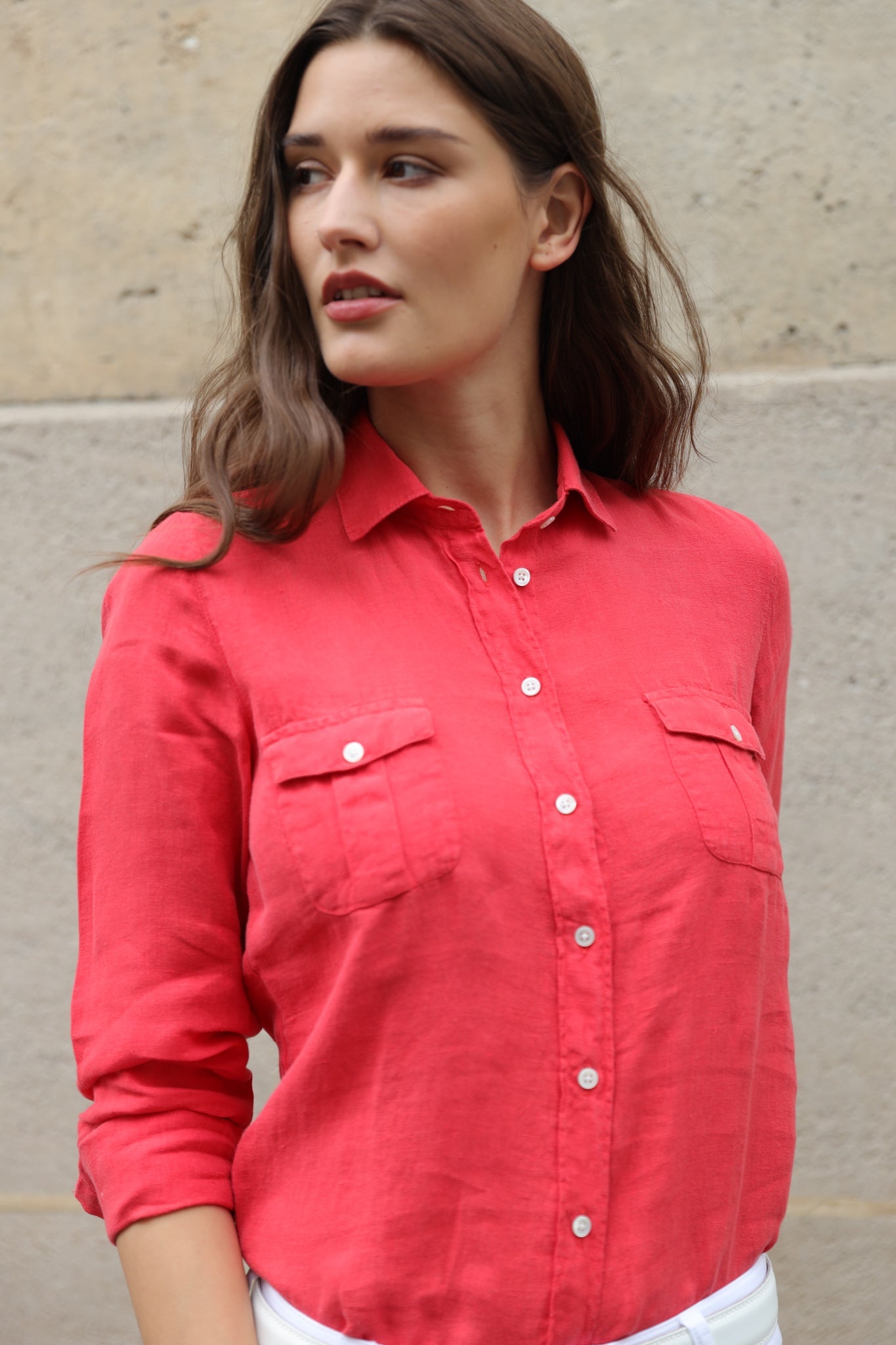 Chemisier Flore en lin - Rouge-CHEMISIER FEMME-Curling-Paris