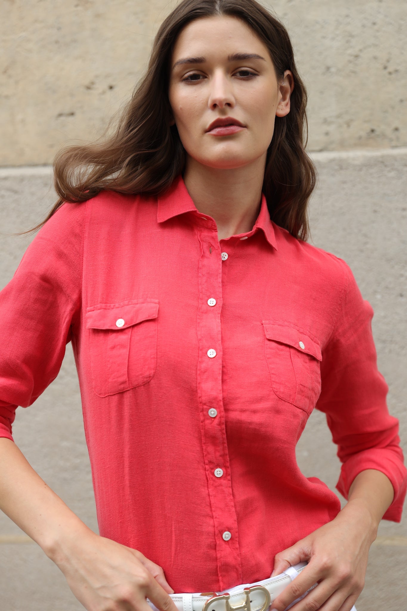 Chemisier Flore en lin - Rouge-CHEMISIER FEMME-Curling-Paris