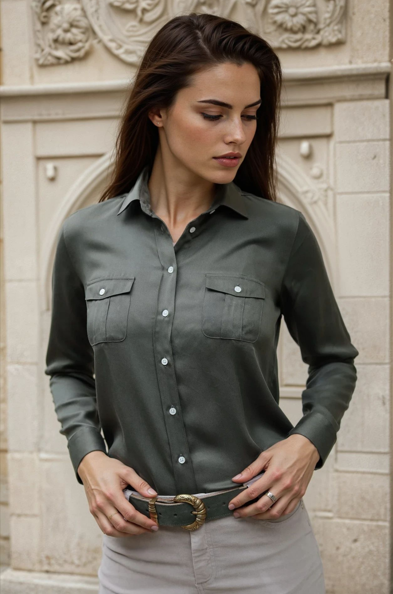 Chemisier Flore en tencel - Kaki-CHEMISIER FEMME-Curling-Paris