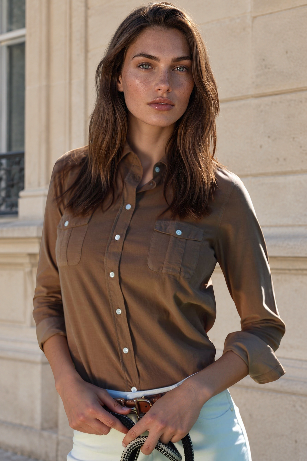 Chemisier Flore en velours milleraies - Camel-CHEMISIER FEMME-Curling-Paris