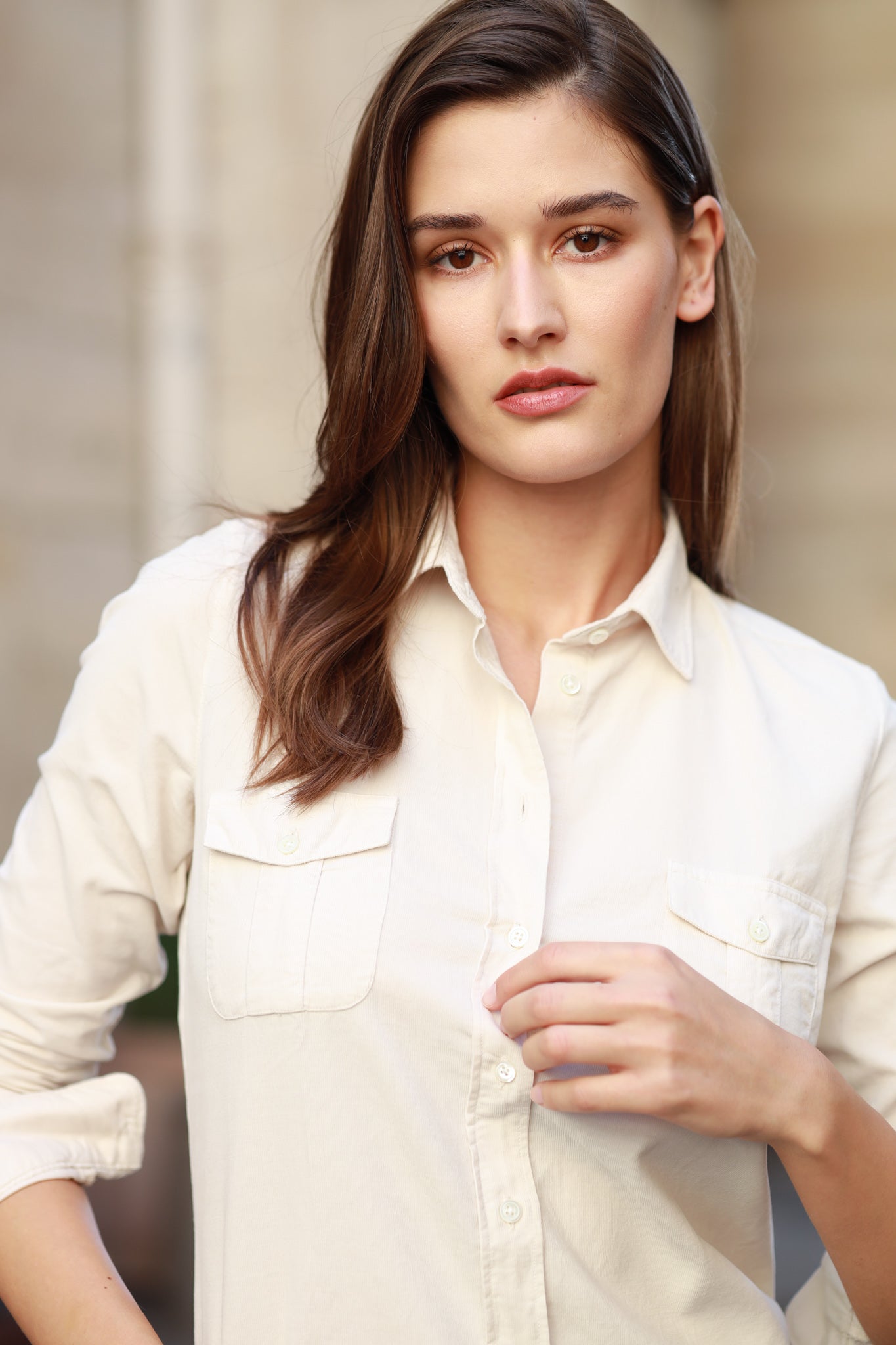 Chemisier Flore en velours milleraies - Ecru-CHEMISIER FEMME-Curling-Paris