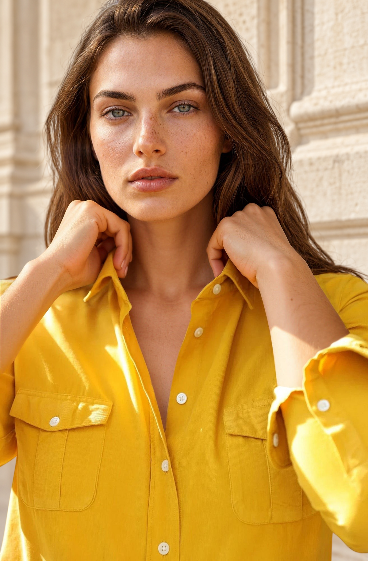 Chemisier Flore en velours milleraies - Jaune-CHEMISIER FEMME-Curling-Paris