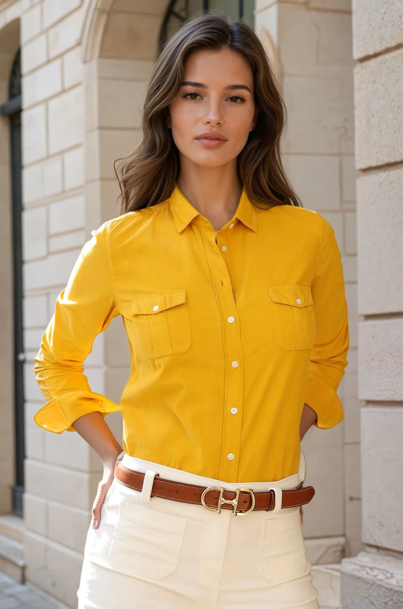 Chemisier Flore en velours milleraies - Jaune