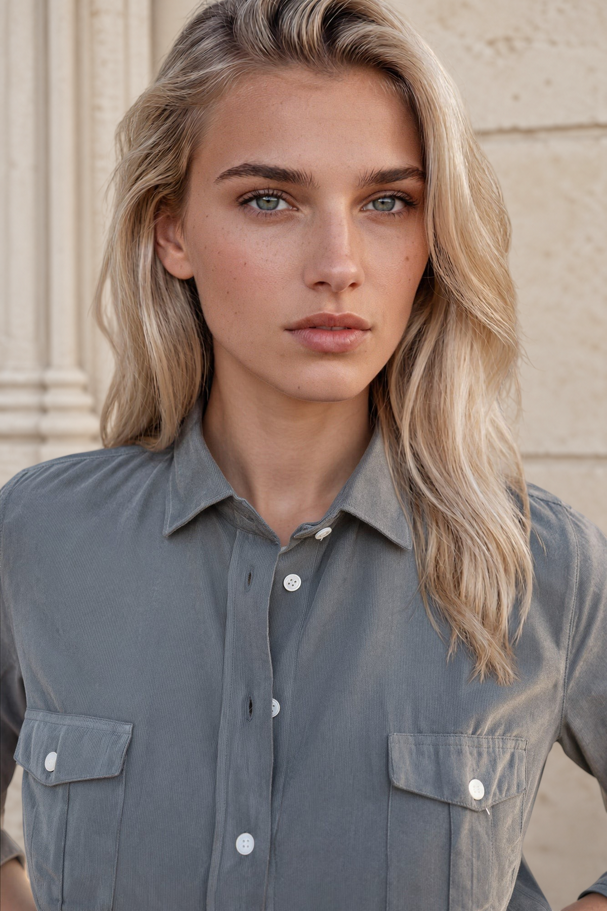 Chemisier Flore en velours milleraies - Kaki-CHEMISIER FEMME-Curling-Paris