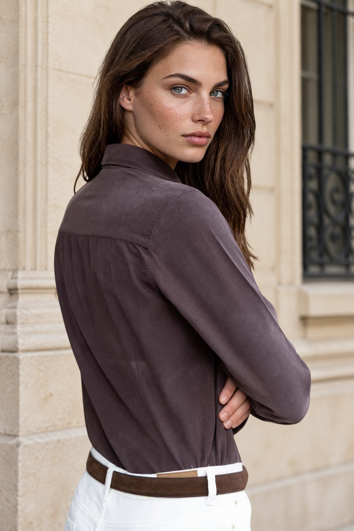 Chemisier Flore en velours milleraies - Marron-CHEMISIER FEMME-Curling-Paris