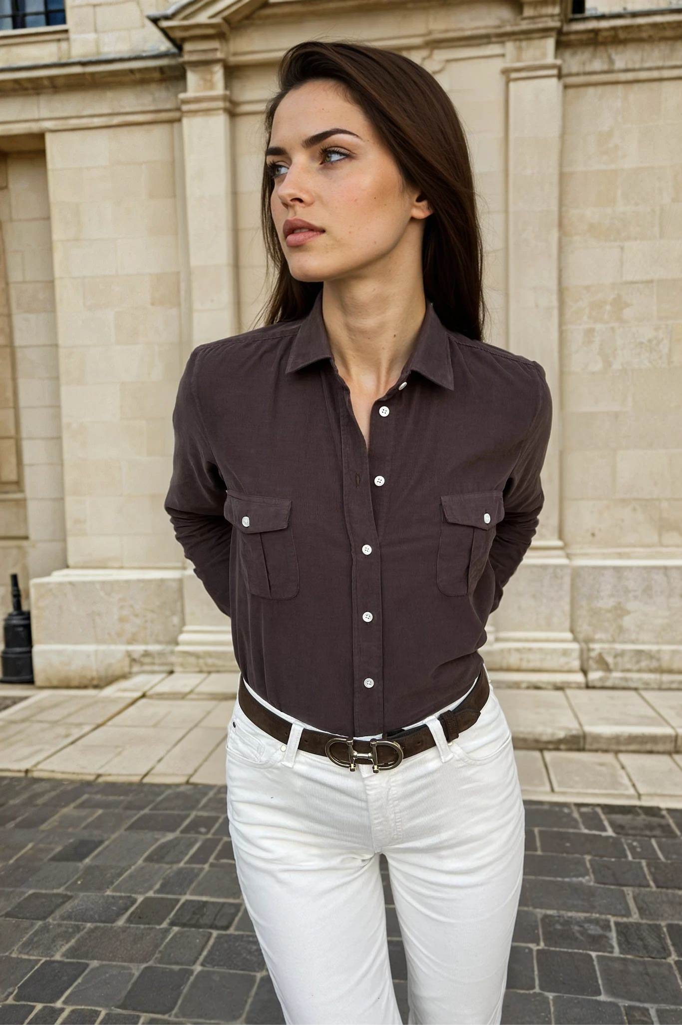 Chemisier Flore en velours milleraies - Marron-CHEMISIER FEMME-Curling-Paris