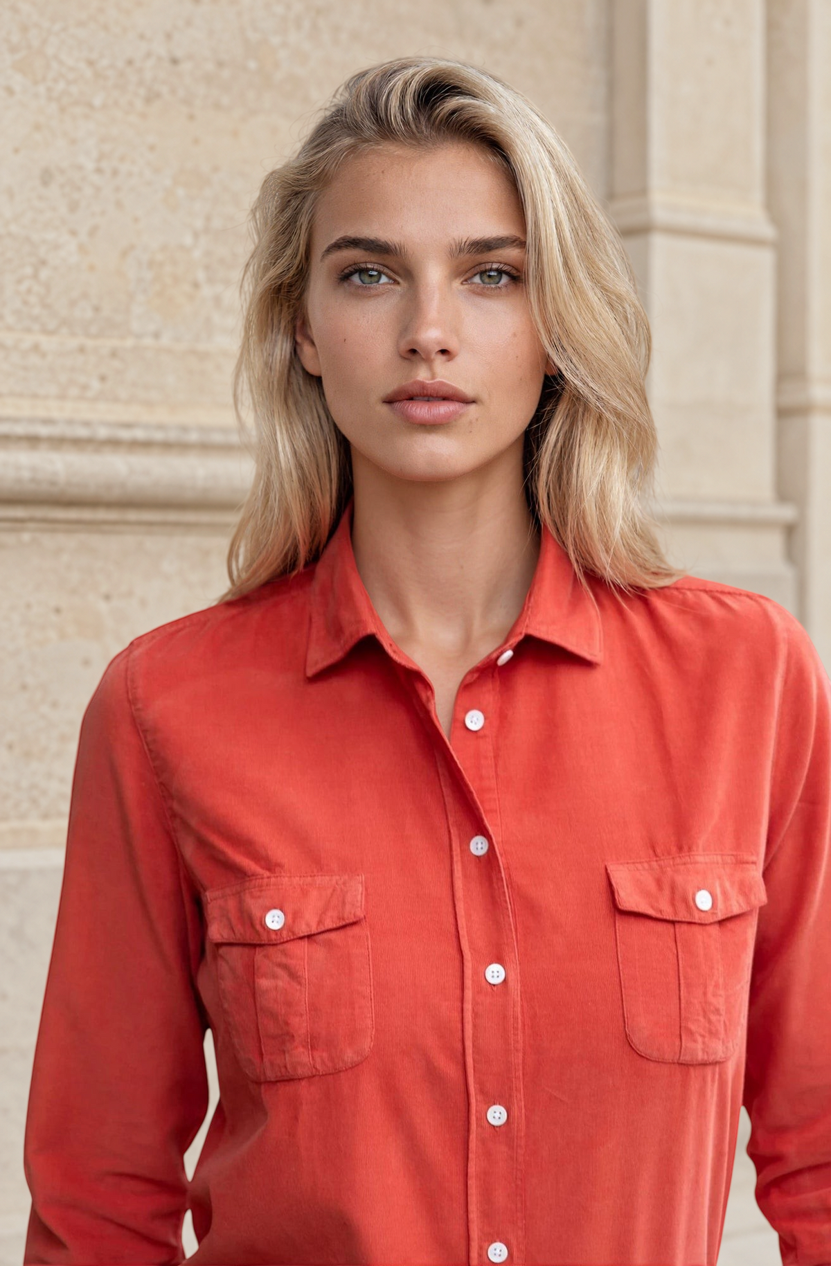 Chemisier Flore en velours milleraies - Orange-CHEMISIER FEMME-Curling-Paris