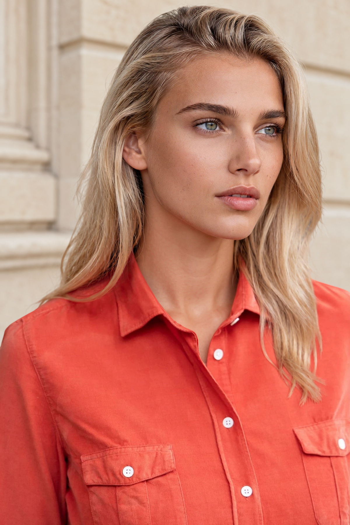 Chemisier Flore en velours milleraies - Orange-CHEMISIER FEMME-Curling-Paris