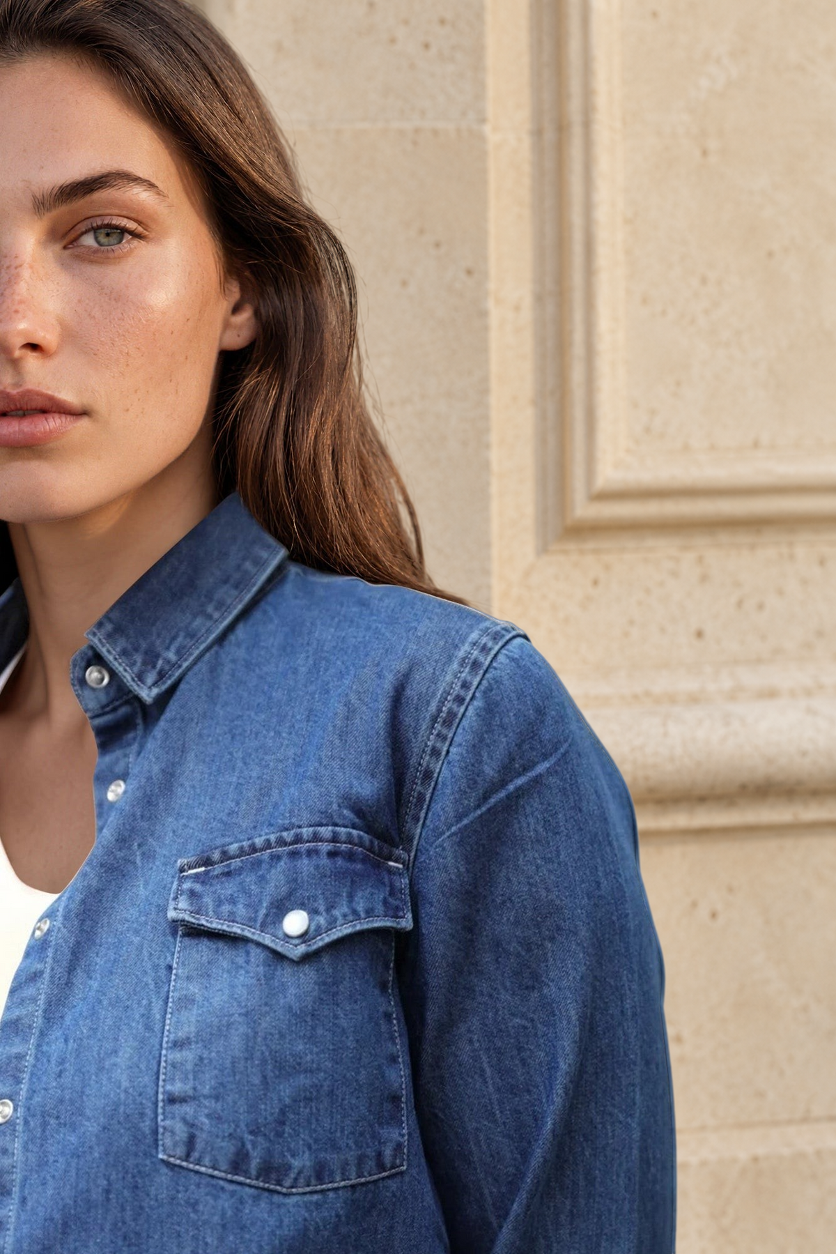 Chemisier Western en Jeans - Bleu-CHEMISIER FEMME-Curling-Paris