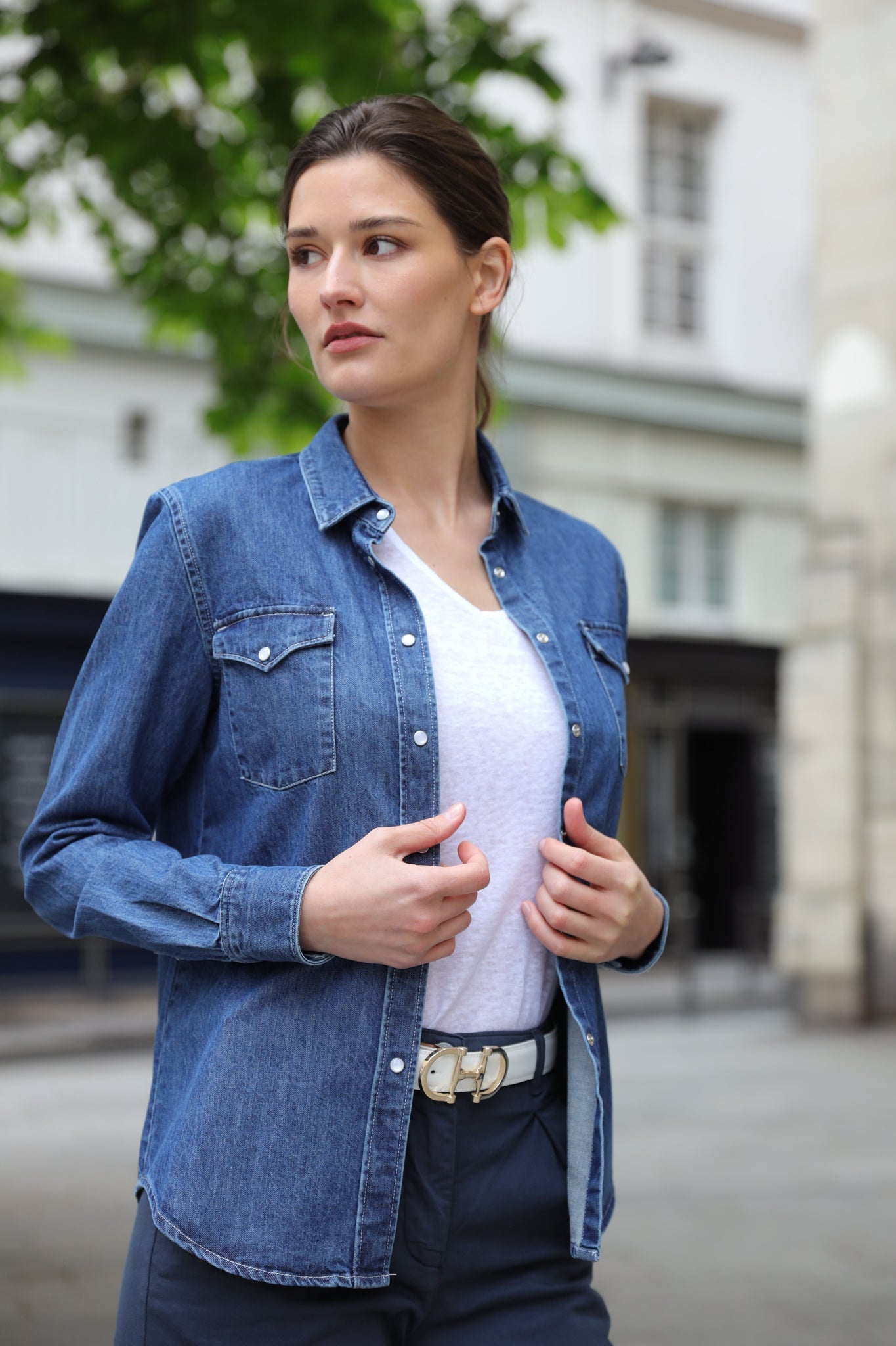 Chemisier Western en Jeans - Bleu-CHEMISIER FEMME-Curling-Paris