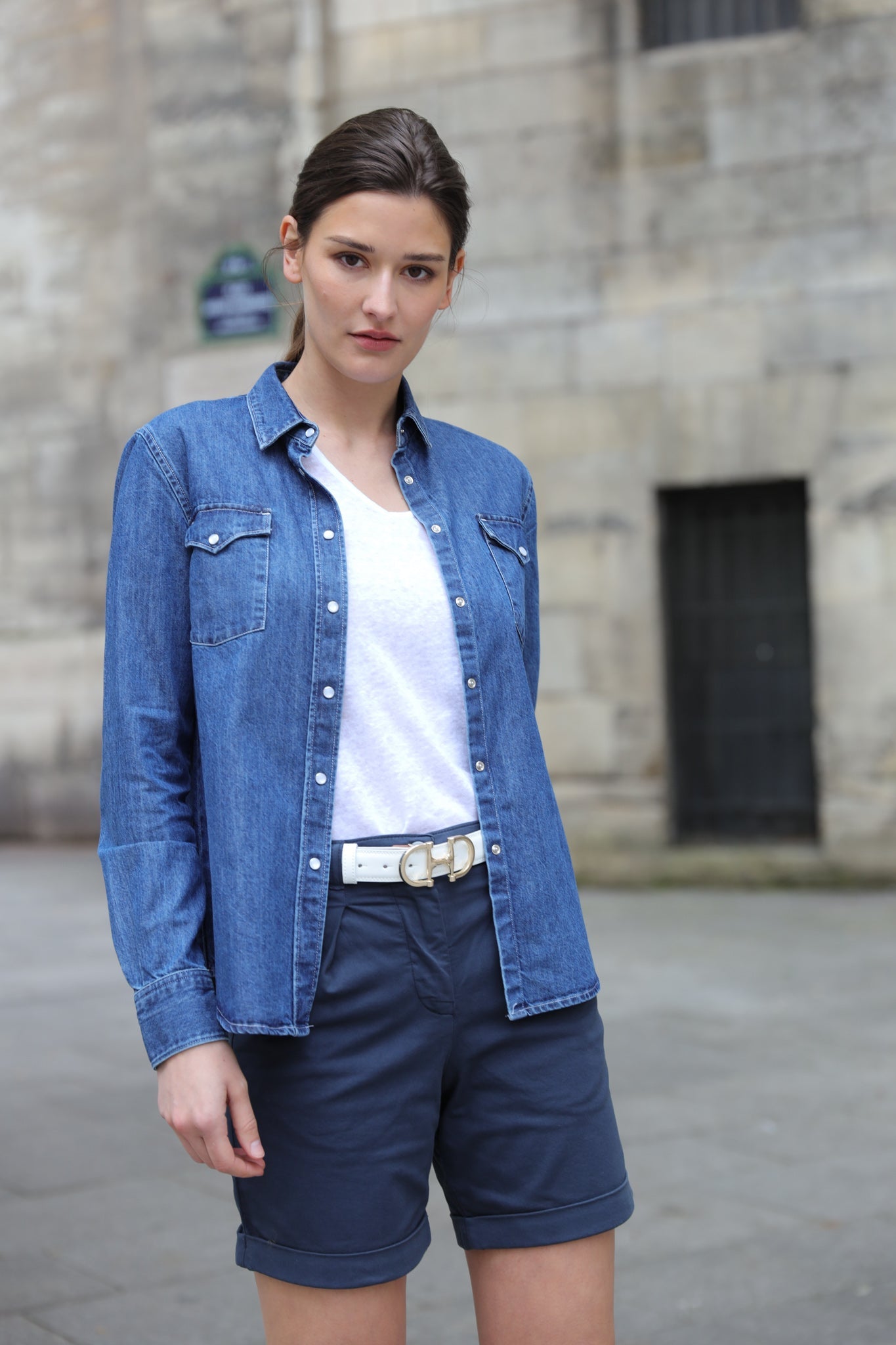 Chemisier Western en Jeans - Bleu-CHEMISIER FEMME-Curling-Paris