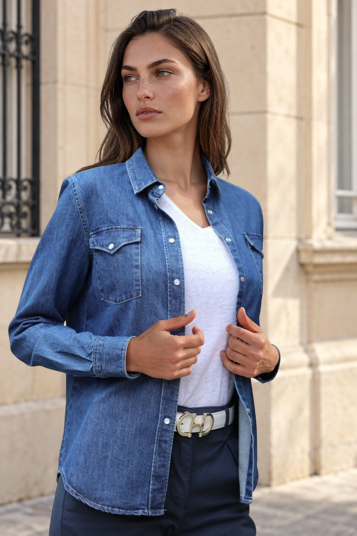 Chemisier Western en Jeans - Bleu-CHEMISIER FEMME-Curling-Paris