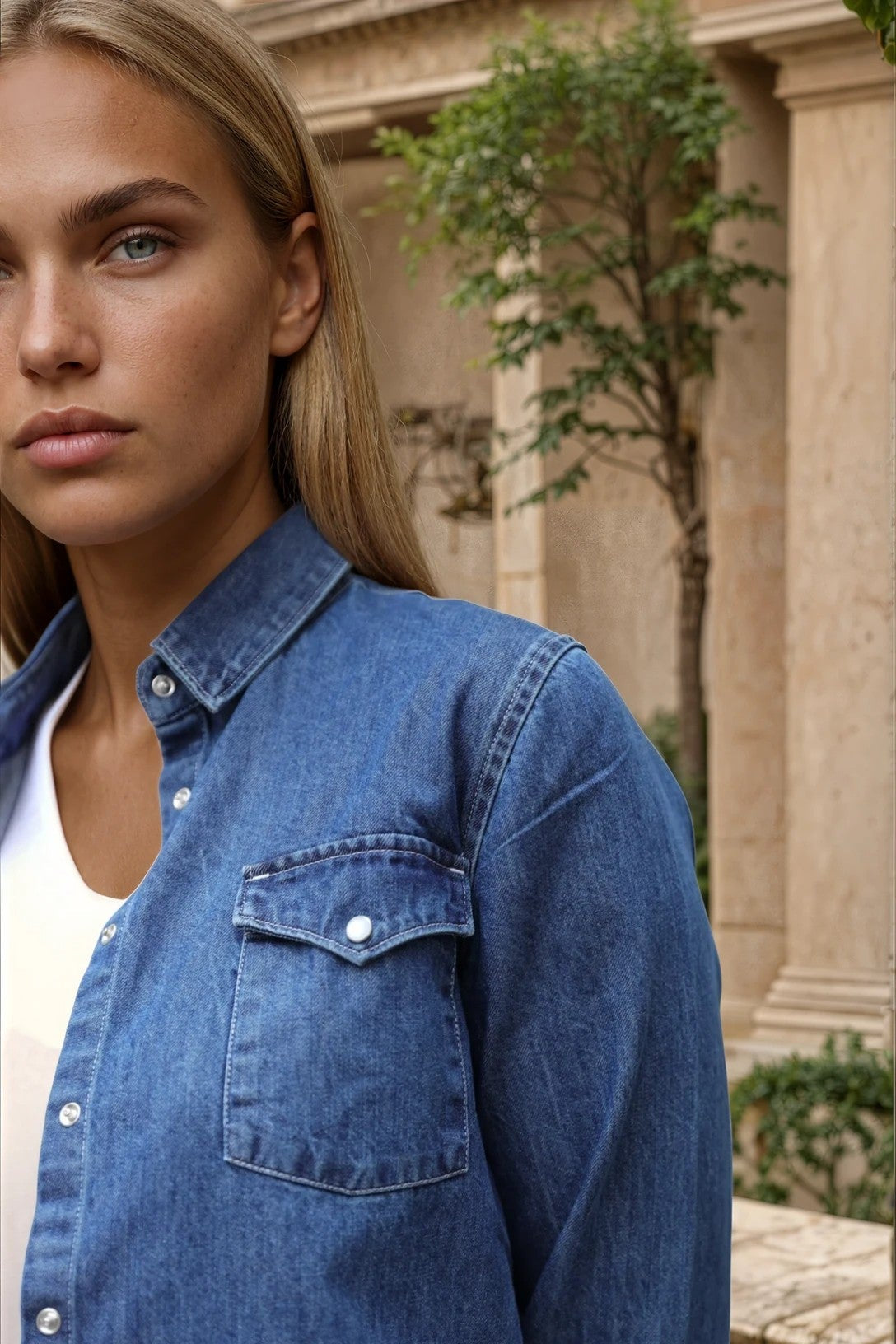 Chemisier Western en Jeans - Bleu-CHEMISIER FEMME-Curling-Paris