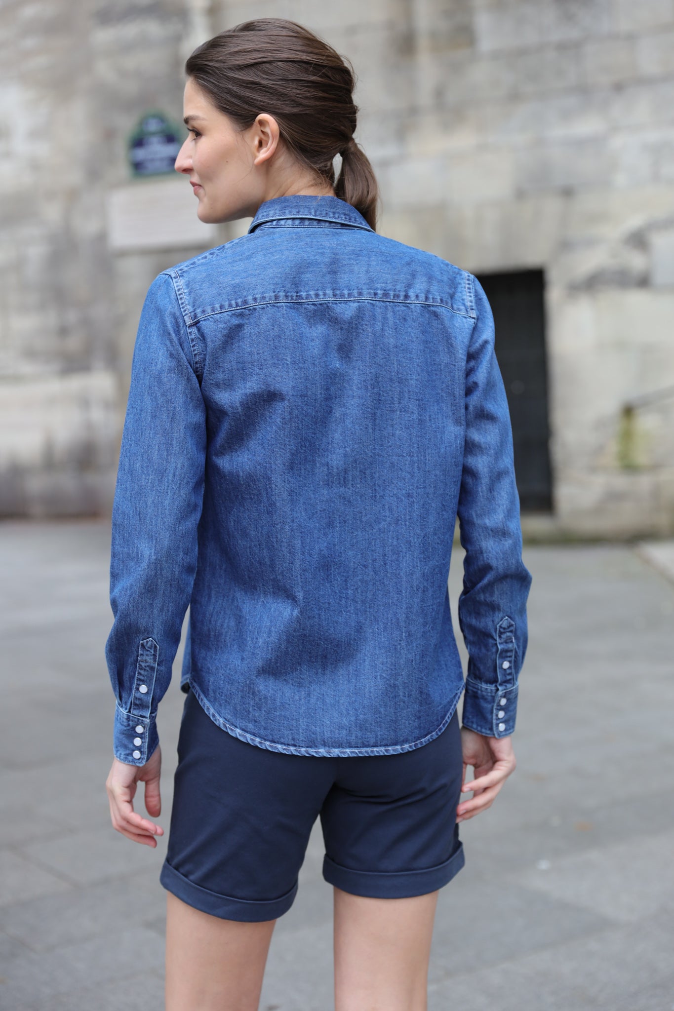 Chemisier Western en Jeans - Bleu-CHEMISIER FEMME-Curling-Paris