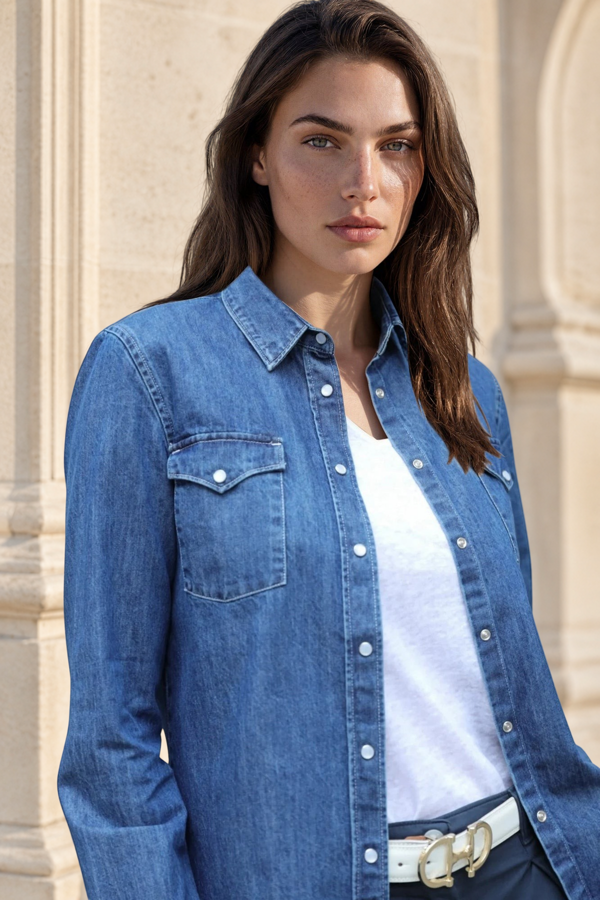 Chemisier Western en Jeans - Bleu-CHEMISIER FEMME-Curling-Paris