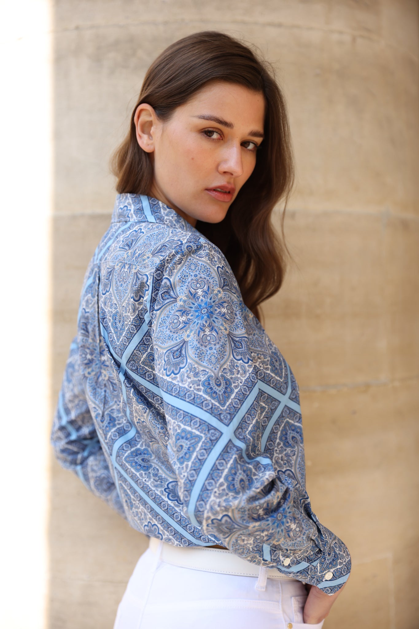 Chemisier canelle en coton Liberty of London - Cachemire Bleu-CHEMISIER FEMME-Curling-Paris