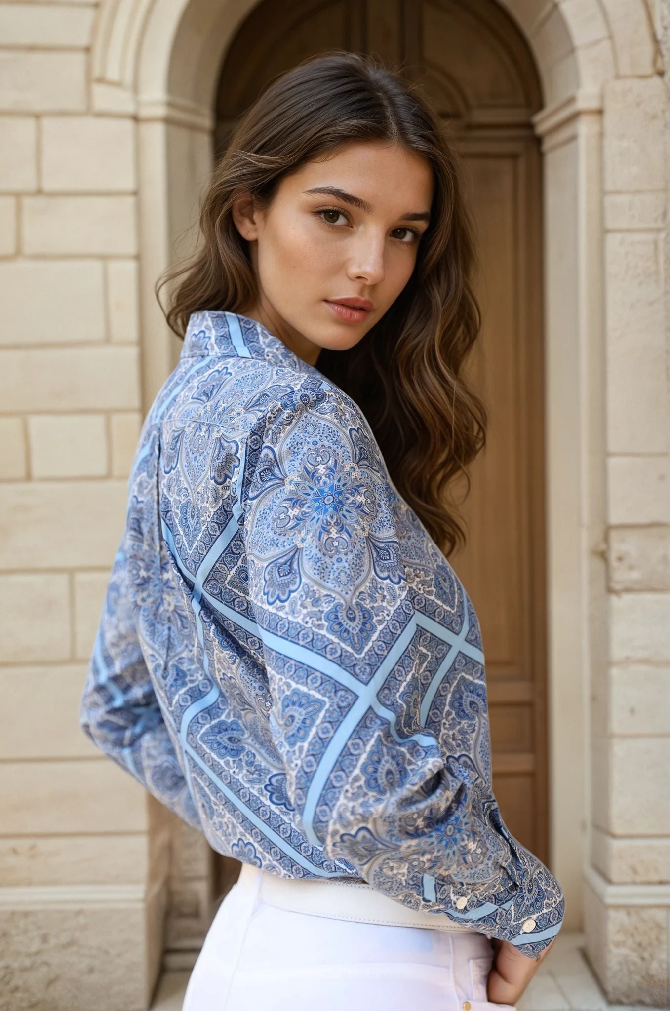 Chemisier canelle en coton Liberty of London - Cachemire Bleu-CHEMISIER FEMME-Curling-Paris
