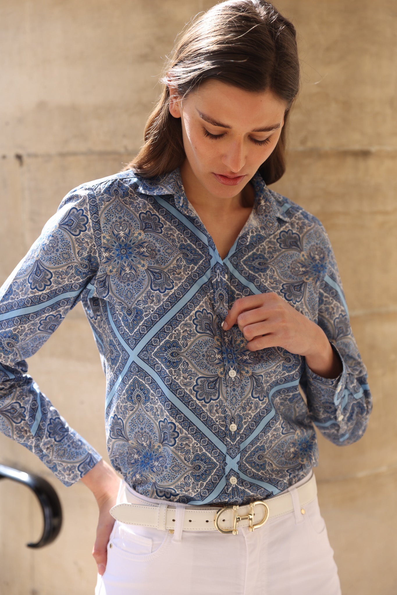 Chemisier canelle en coton Liberty of London - Cachemire Bleu-CHEMISIER FEMME-Curling-Paris