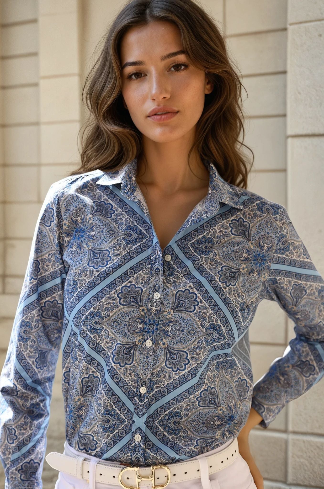 Chemisier canelle en coton Liberty of London - Cachemire Bleu-CHEMISIER FEMME-Curling-Paris