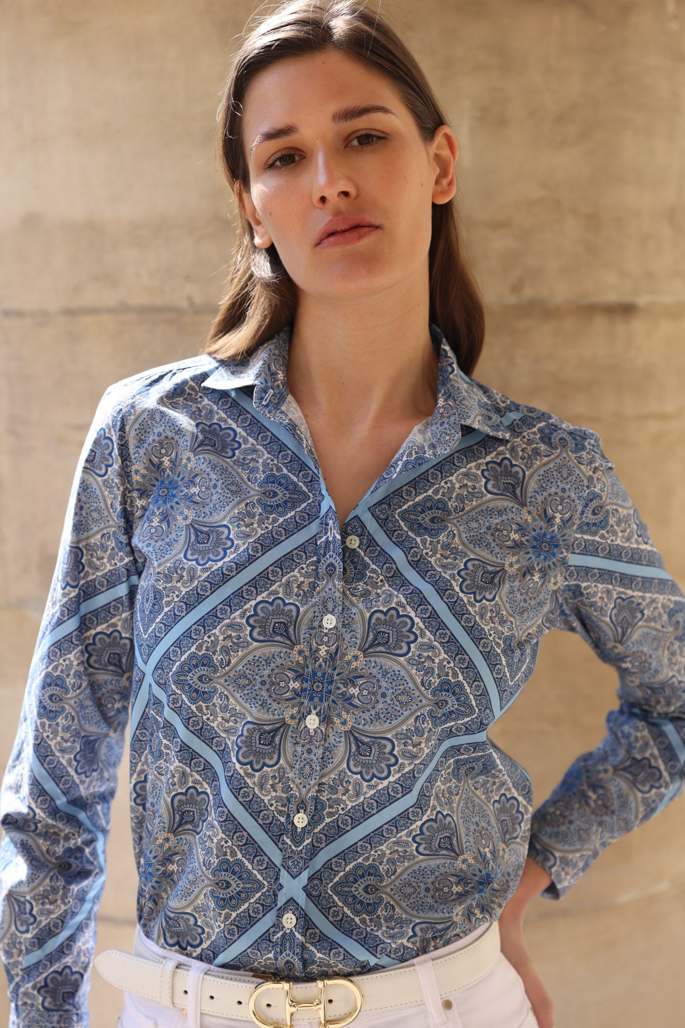 Chemisier canelle en coton Liberty of London - Cachemire Bleu-CHEMISIER FEMME-Curling-Paris