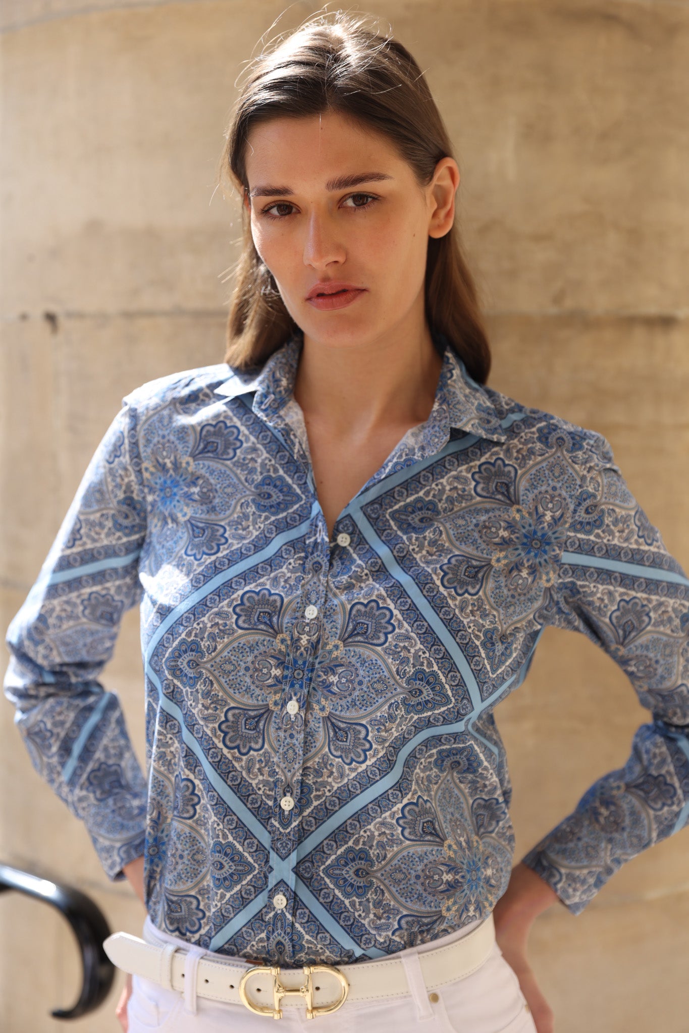 Chemisier canelle en coton Liberty of London - Cachemire Bleu-CHEMISIER FEMME-Curling-Paris