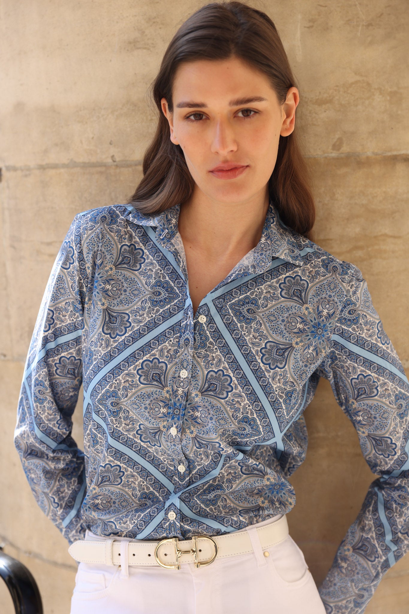 Chemisier canelle en coton Liberty of London - Cachemire Bleu-CHEMISIER FEMME-Curling-Paris