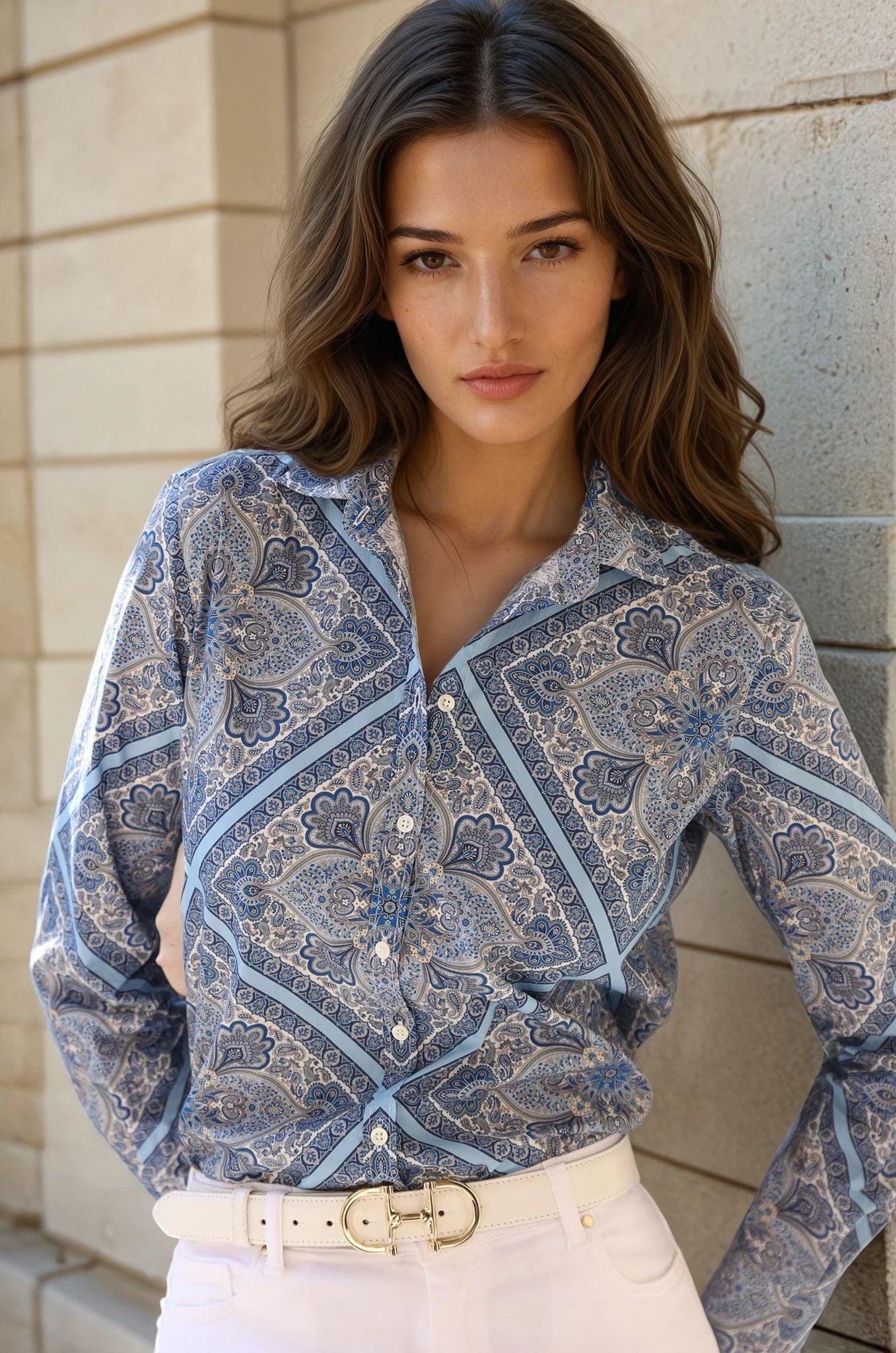 Chemisier canelle en coton Liberty of London - Cachemire Bleu-CHEMISIER FEMME-Curling-Paris